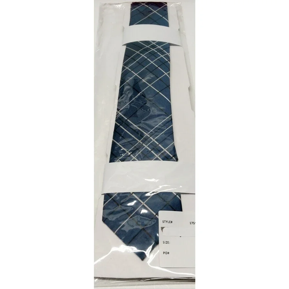 Brand New Classic Cross Lines Blue Silver Black WOVEN Mens Tie Necktie Polyester